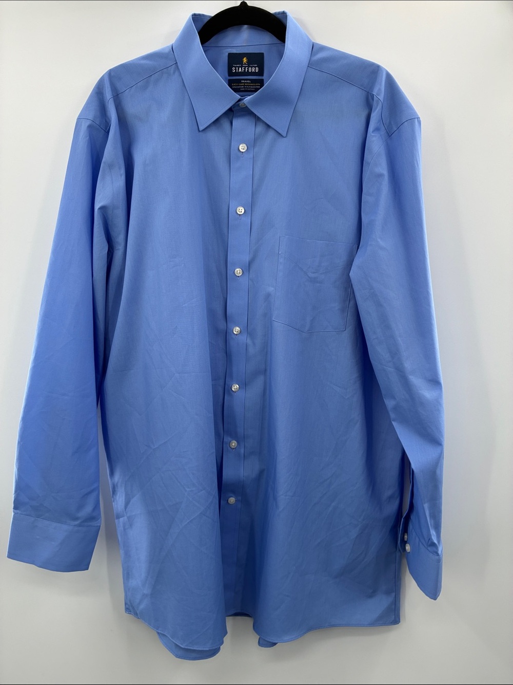 Stafford Light Blue Long-Sleeve Dress Shirt Travel Easy Care Fitted  Size 18